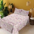 thumbnail image 2 of Ambesonne Floral Fitted & Flat Sheet with Shams 4 Pcs Set, Grunge Pastel Motifs Leaves, Calking, Plum Champagne and Magenta, 2 of 5