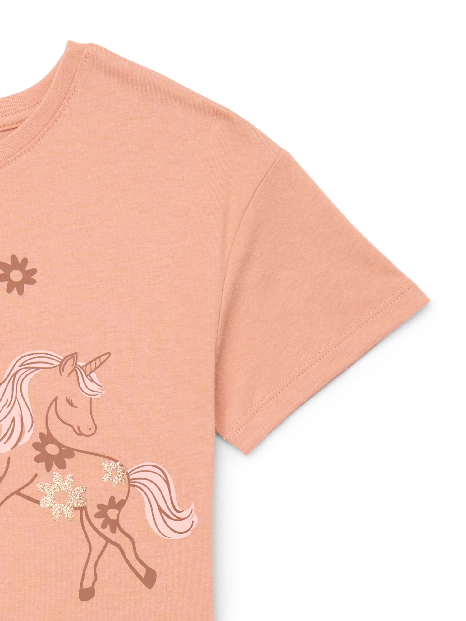 Wonder Nation Little Girls Short Sleeve Graphic Tee, Sizes 4-10