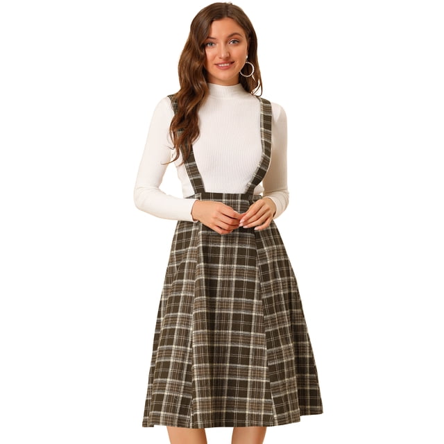 Falda Midi Con Tirantes Y Tartán A Cuadros Vintage Para Mujer Tela escocesa marrón XS