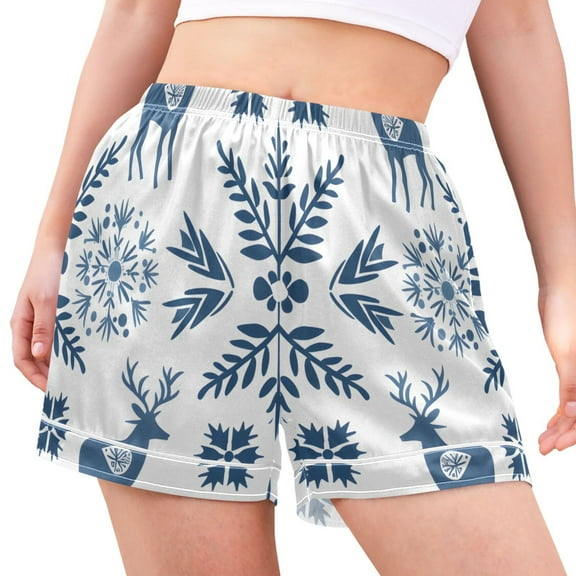 joogoo Women's Pajama Lounge Shorts Deer Christmas Snowflakes Bottoms Sleep Short M