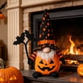 thumbnail image 5 of Halloween Gnome Plush Dressed in Pumpkin Outfit, Spooky Faceless Doll Ornament with Tall Witch Hat and Wand, Soft Fabric Swedish Tomte Elf Figurines for Table Tiered Tray Home Office Decor, A, 5 of 6