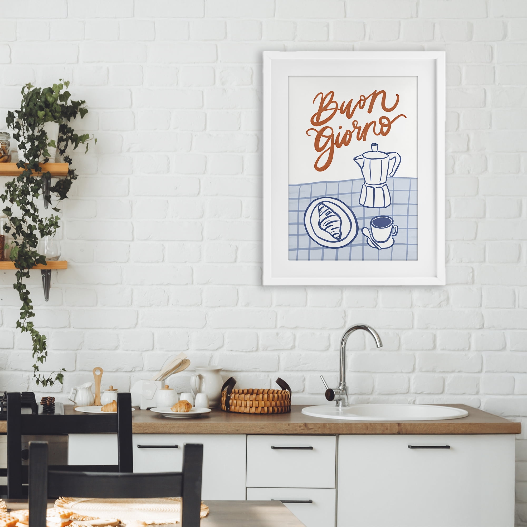 Stupell Industries Buon Giorno Breakfast Espresso White Framed Print Under Glass, design by Amanda Houston