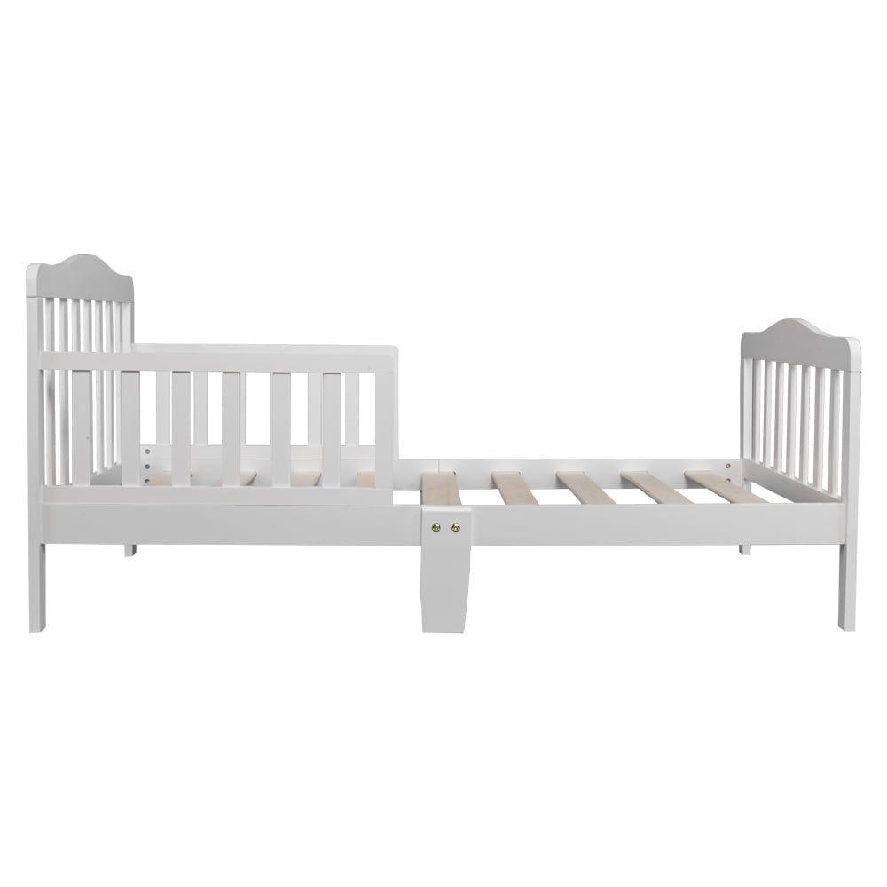 Resenkos Wood Children Toddler Bed Frame with Fence, White Resenkos Wood Children Toddler Bed Frame with Fence, White