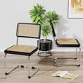 thumbnail image 2 of Juego de 2 sillas de comedor de ratán modernasde con respaldo tejido de ratán natural y asiento tapizado, sillas laterales de cocina sin brazos con patas de metal, 2 of 3