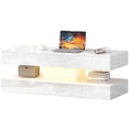 thumbnail image 1 of Modern White Marble-Effect Coffee Table with LED Lights & Storage | 47" Living Room Center Table with Drawers | Scratch-Resistant MDF & Particleboard, 1 of 7