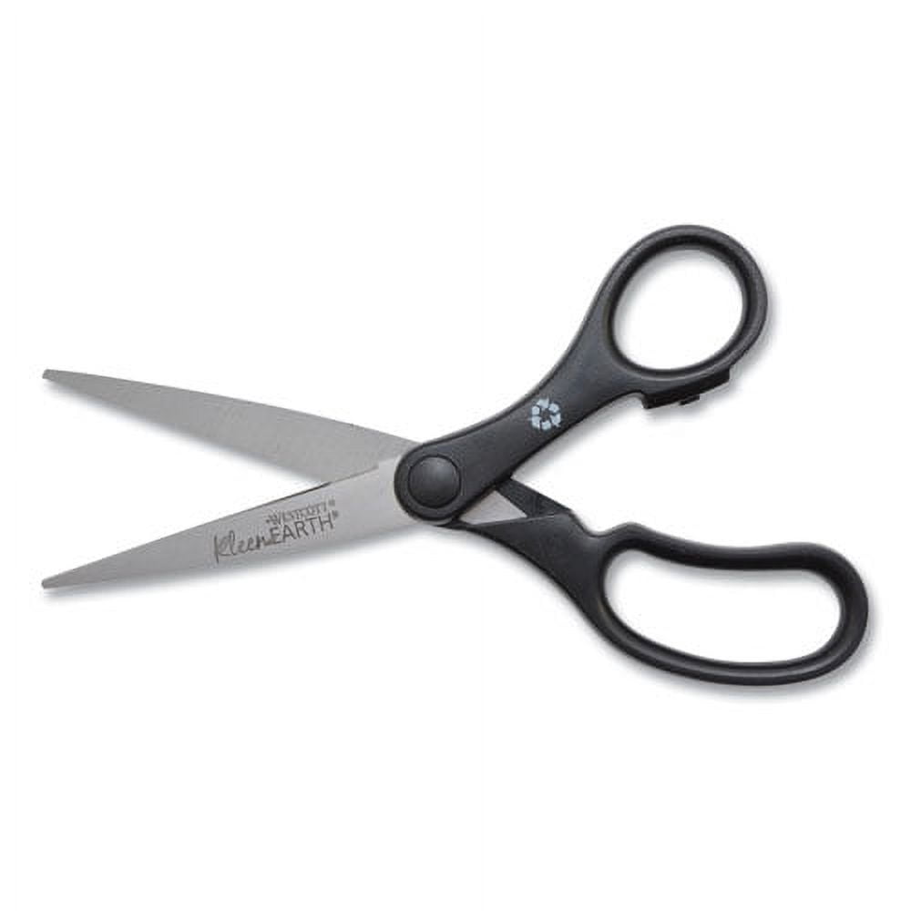 Kleenearth Basic Plastic Handle Scissors, Pointed Tip, 7" Long, 2.8" Cut Length, Black Straight Handle | Bundle of 5 Each