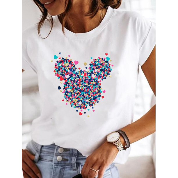 Cartoon Top Clothing Disney Mickey Mouse Clothes Tee Women Female 90s Sweet Cute Printed Fashion Lady Casual Graphic T-shirtsXXL Gao Jinjia LED