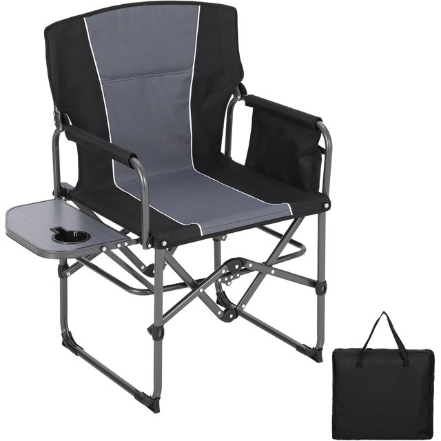 OUYAWEI 1PC Oversized Camping Chair,Portable Camping Chair for Adults,Lightweight Aluminum Folding Chair with Side Table and Pocket,for Outdoor Camping,Black