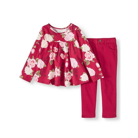 Garanimals Print Swing Top & Twill Pants, 2pc Outfit Set (Toddler Girls)