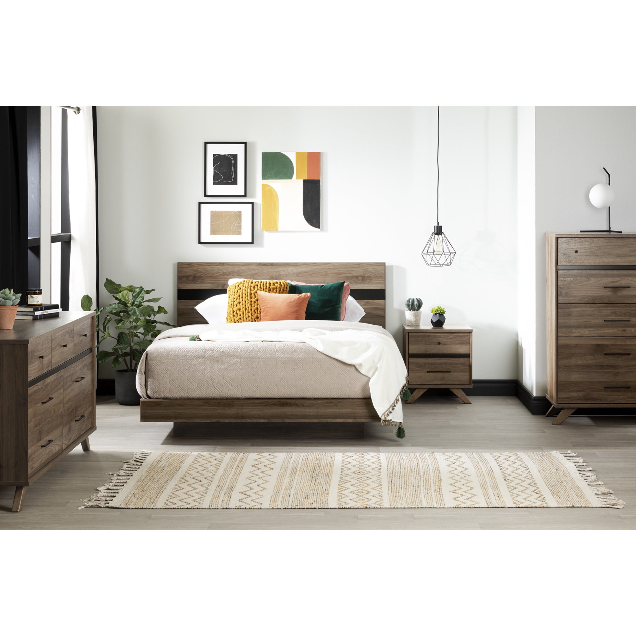 South Shore Flam, Scandinavian Bed, Queen Brown