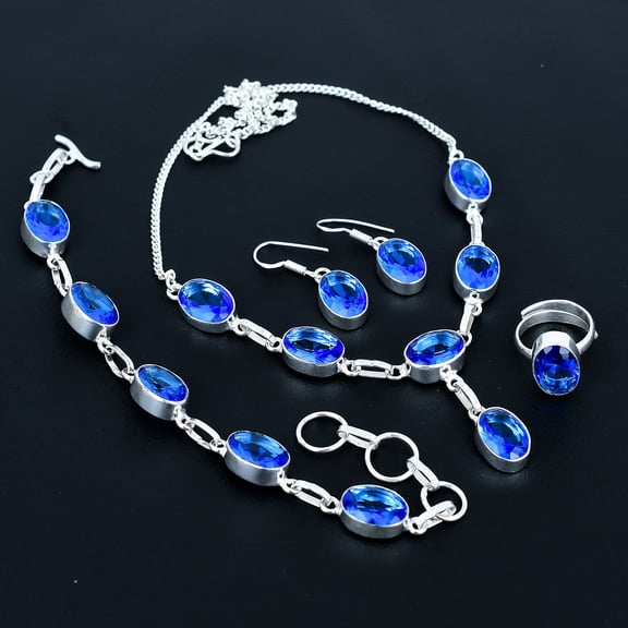 Tanzanite Quartz 925 Sterling Silver Oval Gemstone Handmade Jewelry Set VJ 709