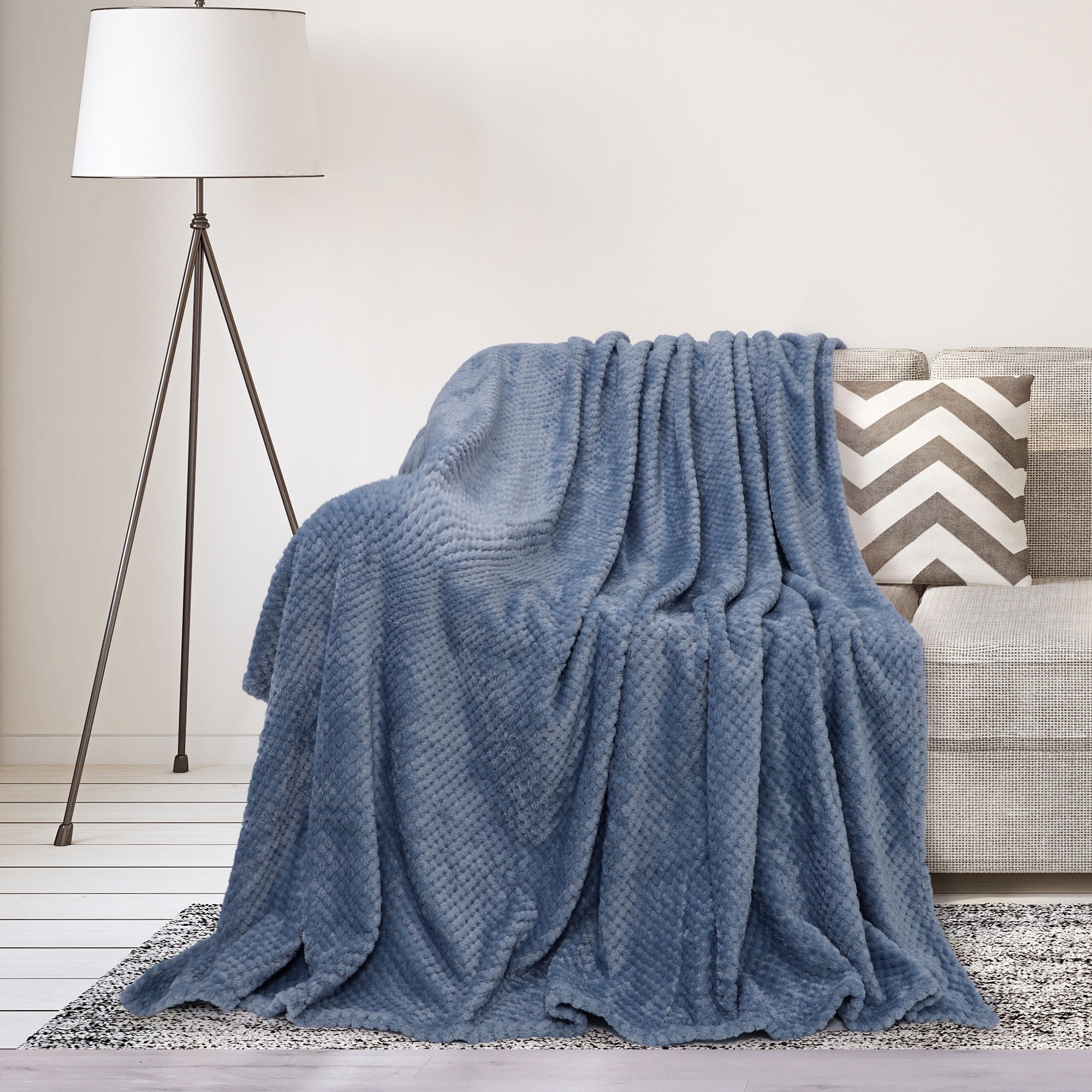 Unique Bargains Soft Flannel Fleece Velvet Blanket Smoked Blue 50" x 60"