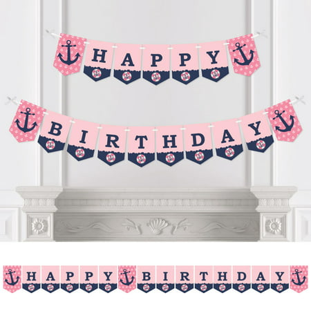 Ahoy Nautical Girl Birthday  Party  Bunting Banner 