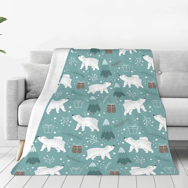 Fotbe whiter Snow bear Print Manta de Franela Acolchonada con Estampado, Súper Suave y Esponjosa, Extra Grande para Sofá, Cama, Uso Todo el Año-80"x60"