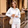 thumbnail image 5 of Women's Pullover Hoodie Cozy Fall Sweatshirt with Drawstring Hood Front Pocket Relaxed Fit Hoodies, S, 5 of 6