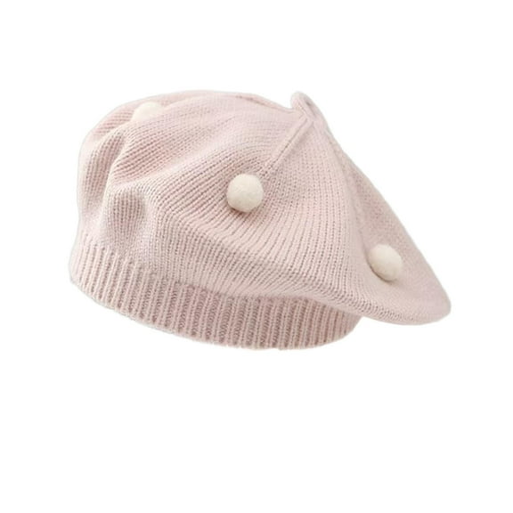 Beret Hats for Toddler Girls Cute Pompom Wool Knitted Beanies Winter Caps Christmas Gifts Baby Girl Berets 3M-4T, Pink Free Size
