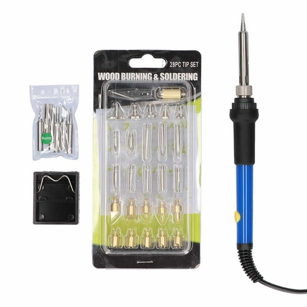 Kit Soldador Eléctrico 60W Con Temperatura Ajustable 34 Bits De Soldadura Juego De Herramientas De Pirograbado Para Carpintería Grabado Tallado Quemado 38Pcs Minnieouse TO005358-03