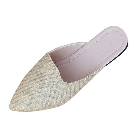

Cathalem Leisure Women s Four Seasons Solid Color Non Slip Flat Pointed Toe Breathable Slip On Lazy Shoes Sandals Gold 41