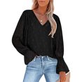thumbnail image 1 of Txlixc Camisa de chiffon de encaje femenino casual suéter básico de manga larga con cuello V sólido y expansión, adecuado para la calle del Club Txlixc  moda, 1 of 6