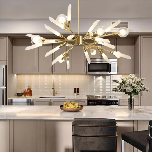 More Change 24-Heads Modern Gold Sputnik Chandelier Semi Flush Mount Pendant Ceiling Light