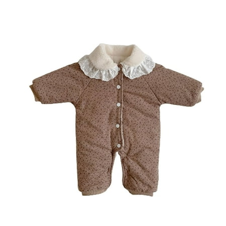 

YWDJ Baby Bodysuit Quilted Thickening Jumpsuit Clothes Floral Warm Cotton Clothes Romper Outing Clothes Khaki 2-3 Years