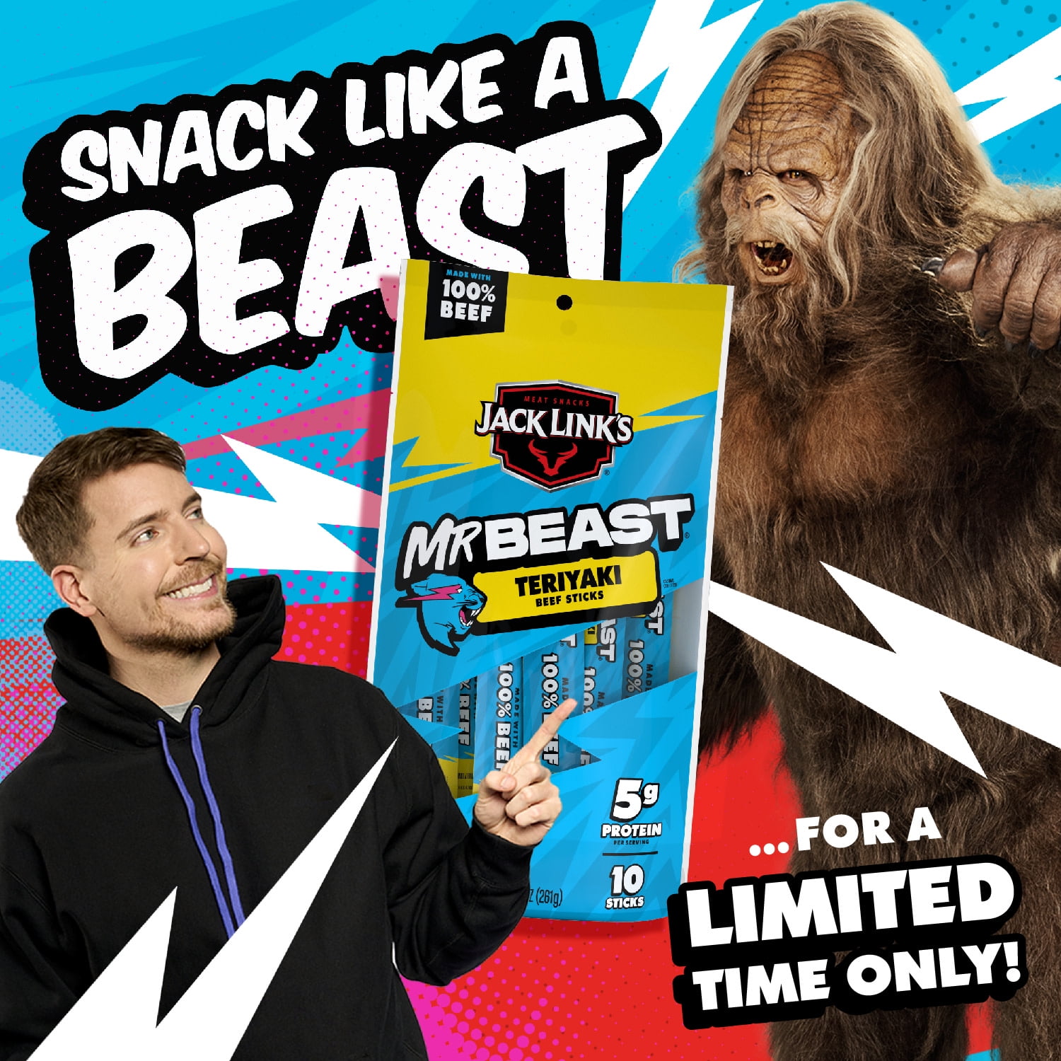 Jack Link's Teriyaki Beef Sticks, 10-Pack for Breakroom Snacks