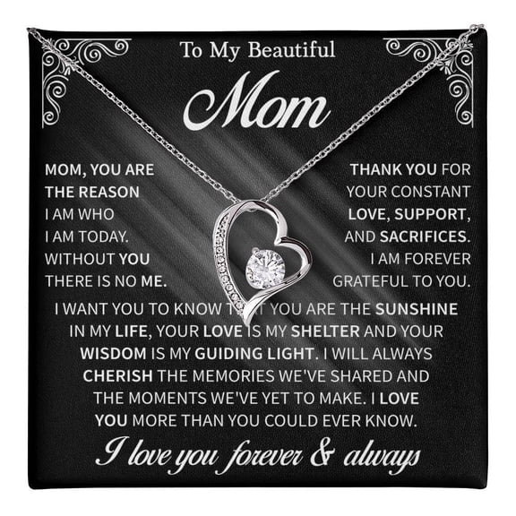 Meaningful To My Loving Mom Forever Love Necklace, Jewelry From Son Or Thoughtful Birthday Surprise, Cherished Keepsake, Special Mother’S Day Jewelry Keepsake Box #1933, White Forever Love Necklace