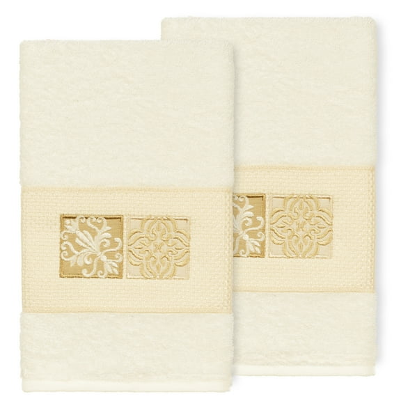 Authentic Hotel and Spa 100% Turkish Cotton Vivian 2PC Embellished Hand Towel Set Cream