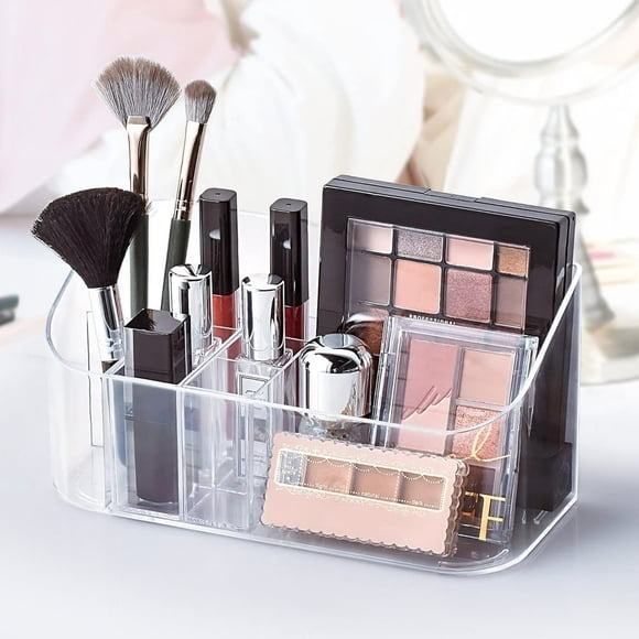 QUTETN 9 Compartments Cosmetics Storage Organizer Clear Plastic Divided Home Essential Makeup Caddy