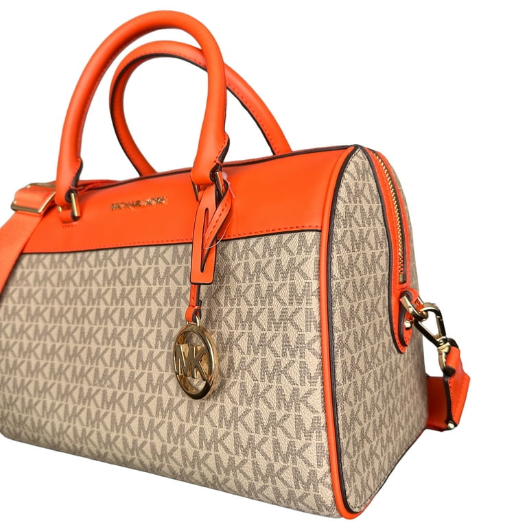 Michael Kors MK Jet Set Travel Medium Duffle Bag Satchel Poppy Orange Sand  MK