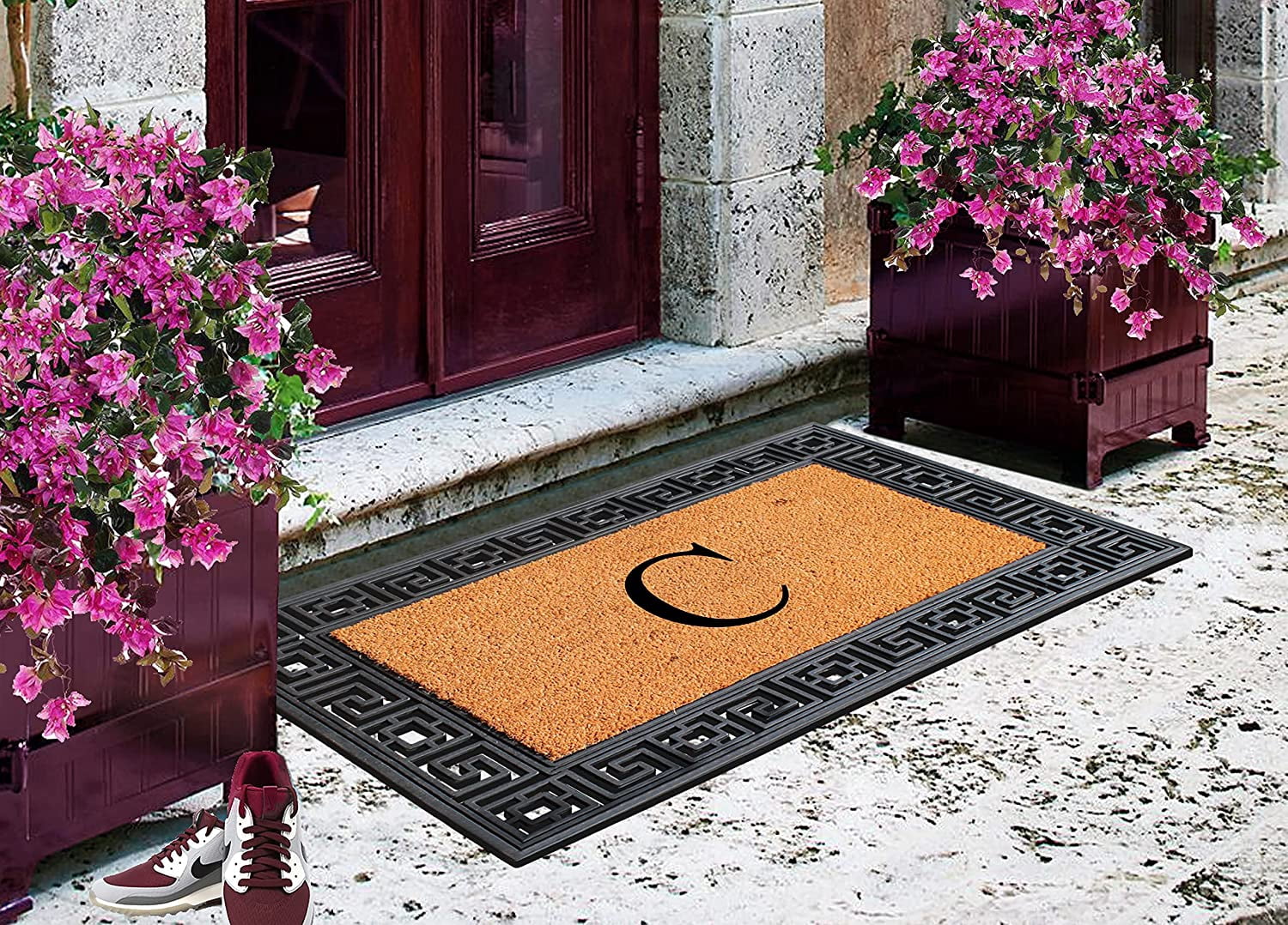 A1HC Natural Rubber & Coir 24x36 Monogrammed Doormat For Front Door, Anti-Shed Treated Durable Doormat for Outdoor Entrance, Heavy Duty, Low Profile, Easy to Clean, Long Lasting Front Porch Entry Rug