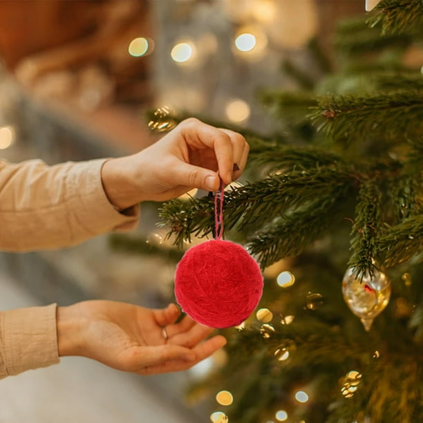 Bolas navideñas de lana fina de poliéster, adornos navideños, adornos navideños, adornos colgantes para fiestas navideñas, suministros navideños, bolas navideñas de 5 cm, pequeñas piezas colgantes, de