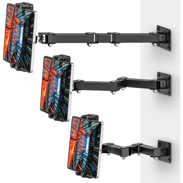 Soporte de pared para tablet, brazo extensible de 3 etapas, giratorio de 360° debajo del gabinete o soporte de pared para iPad Pro, Air, Galaxy Tab y todas las tabletas de 11.9-34.3 cm,