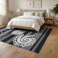 thumbnail image 3 of ODIKA 6'x9' Monochrome Swirl Tentacle Spiral Striped Washable Area Rug Abstract Oceanic Motifs With Dotted Borders for Queen Size Bedroom, Under Bed, Master Suite, Easy Care, Non-Shedding, 3 of 7