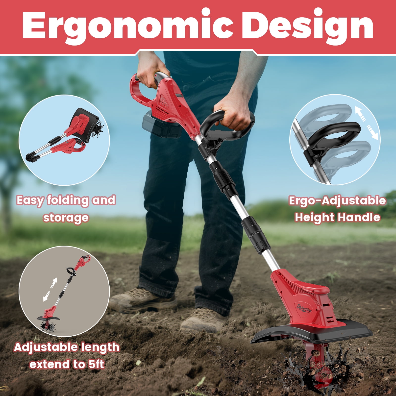 Cordless Tiller Cultivator Compatible with Milwaukee 18V Battery(Tool Only, Not battery), 310RPM Electric Rototiller Garden Tools with 40 Steel Tines, 9.1In Tilling Width & 6.3In Depth Tiller