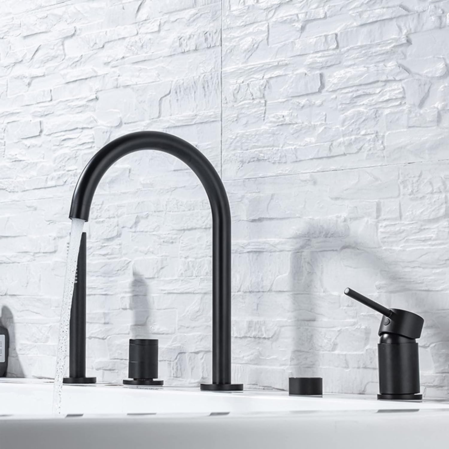 Bathtub Faucet with Temperature Display, Widespread Deck Mounted Solid Brass Bathroom Tub Shower Faucet 4 Holes, Hot and Cold Water Mixer Tap with Handshower