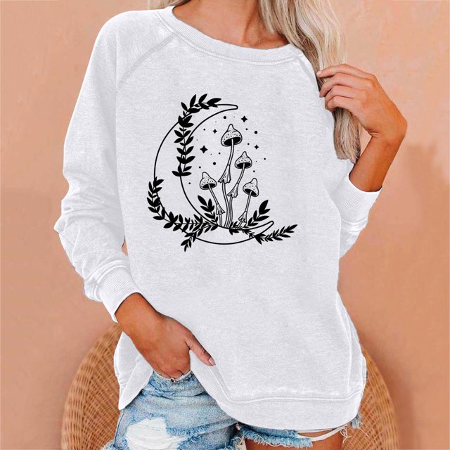 2023 Chandail en Molleton Mode pour Femmes 50 % de Réduction Liquidation Femmes Décontracté Manches Longues Col Rond Hauts Blouse Ample Imprimé Soleil Chandail en Molleton Graphique