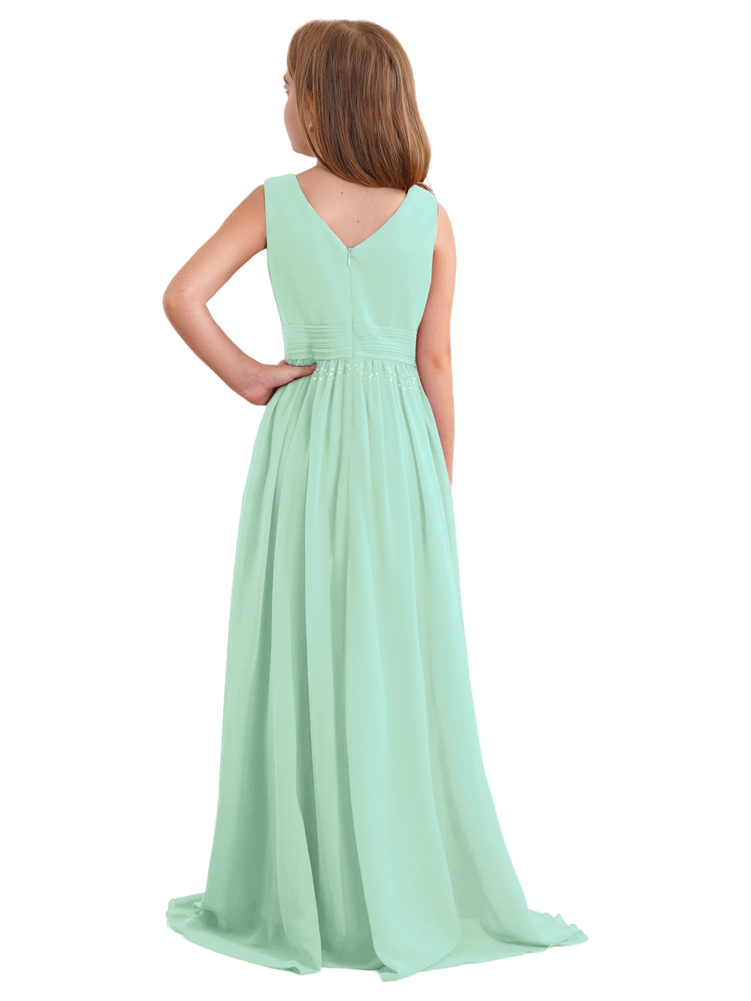 TiaoBug Kids Girls Sleeveless Chifon Wedding Dress Shiny V Neck Party  Flower Girl Dresses Mint Green 10 - Walmart.com