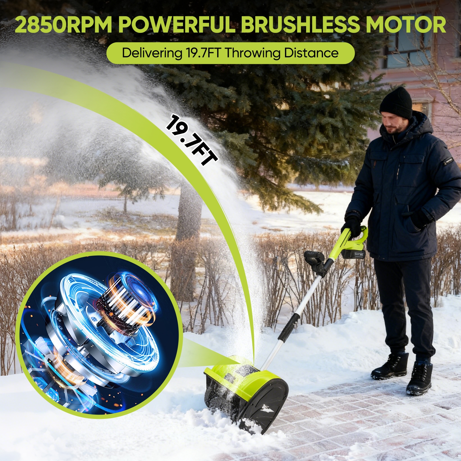 Saker 22V Cordless Snow Shovel, Electric Snow Shovel with 2x 5.0Ah Batteries, 12-Inch Cleaning Width, 6-Inch Cleaning Depth