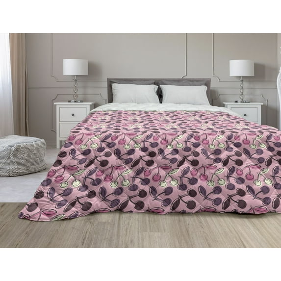 Exotic Down Alternative Comforter, Japanese Crane Birds in Pastel Tones Freedom Retro Oriental Graphic, Microfiber Quilt for All Season, 5 Sizes, Pale Pink White Grey, by Ambesonne