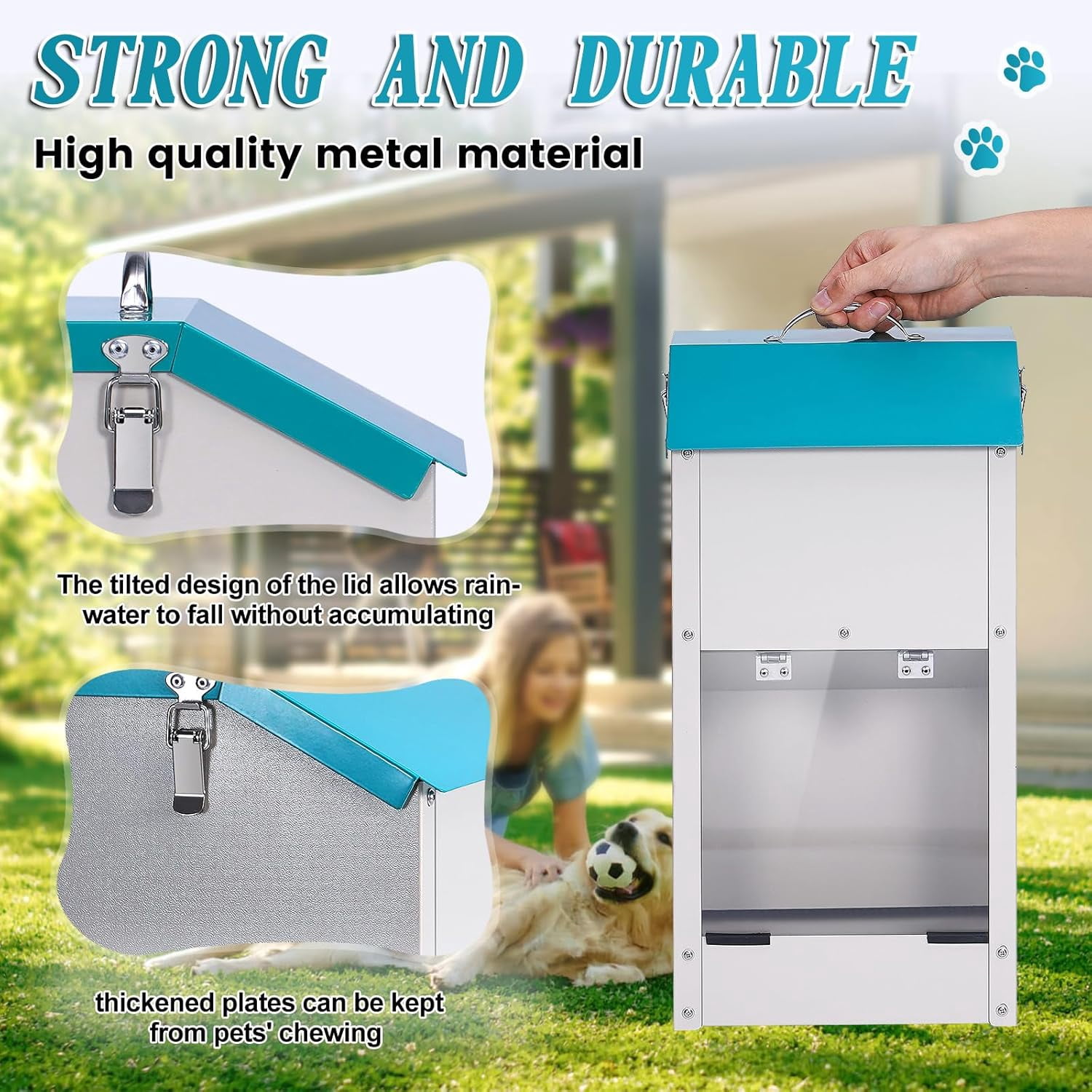 Galvanized Gravity Automatic Dog Feeder with A Stainless Steel Feed Shovel,15 Lbs Indoor and Outdoor Pet Feeder for Small and Medium Sized Dogs (15 lbs)