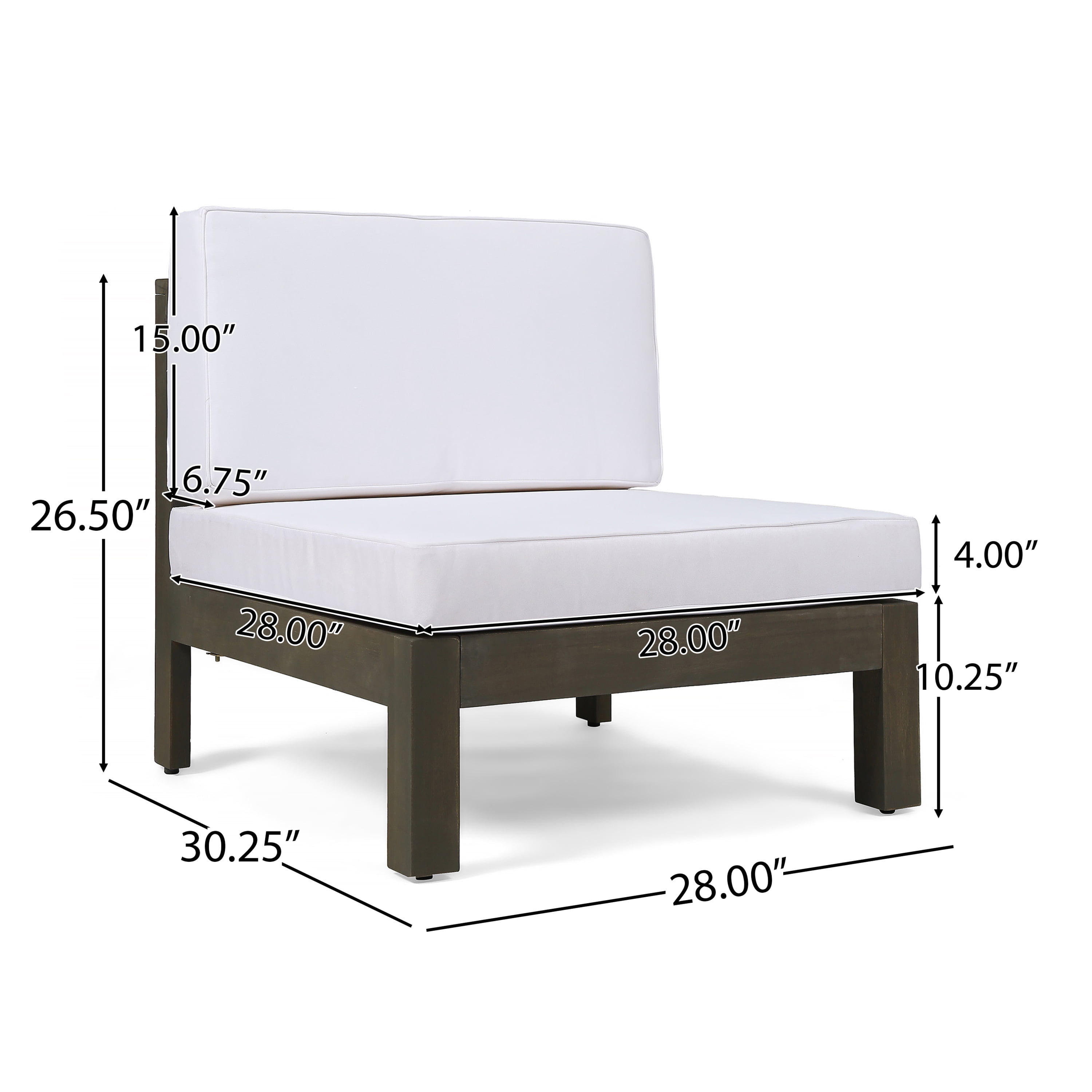 Graham Outdoor 9 Seater Acacia Wood Sectional Sofa Set, Gray Finish, White