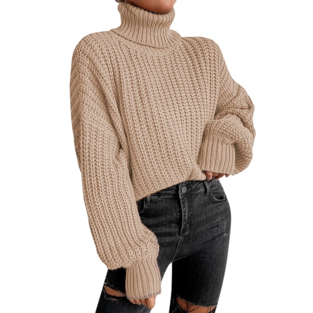 Chandail à Col Roulé pour Femmes Hiver Mode pour Femmes Ample Tricoté Col Roulé Nylon Coton Grande Taille Chandail pour Femmes, Chandail à Col Roulé pour Femmes m