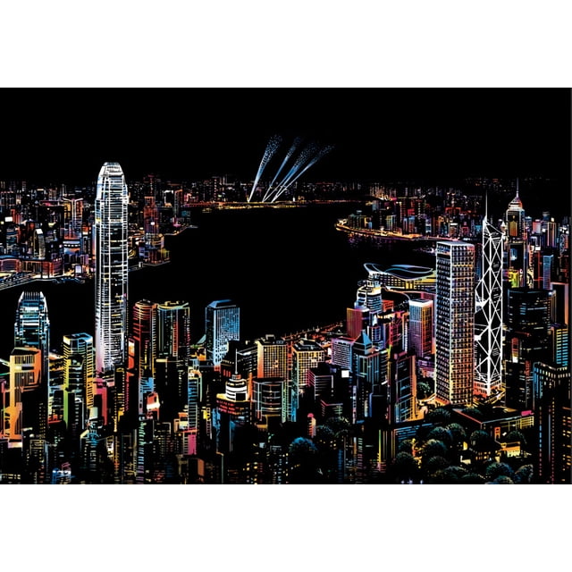 DIY city night scene scratch painting Victoria Harbour gift for men and women