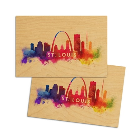 

St. Louis Missouri Skyline Abstract (4x6 Birch Wood Postcards 2-Pack Stationary Rustic Home Wall Decor)