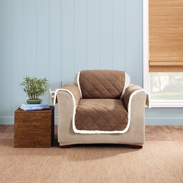 SureFit Soft Suede & Sherpa Quilted Reversible with Pockets Recliner