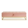 thumbnail image 3 of GZXS 58.6" End of Bed Bench, Button Tufting Design Velvet Upholstered Storage Bench with Gold Metal Base, for Bedroom, Window, Entryway, Living Room, Holds up to 500lbs, Pink, 3 of 9