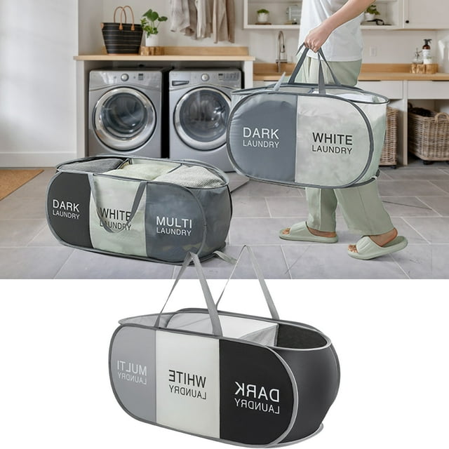 Durable Laundry Hamper with Three Compartments for Sorting and Storing Clothes—Portable Clothes for Dorm Home or Travel Fabric Laundry