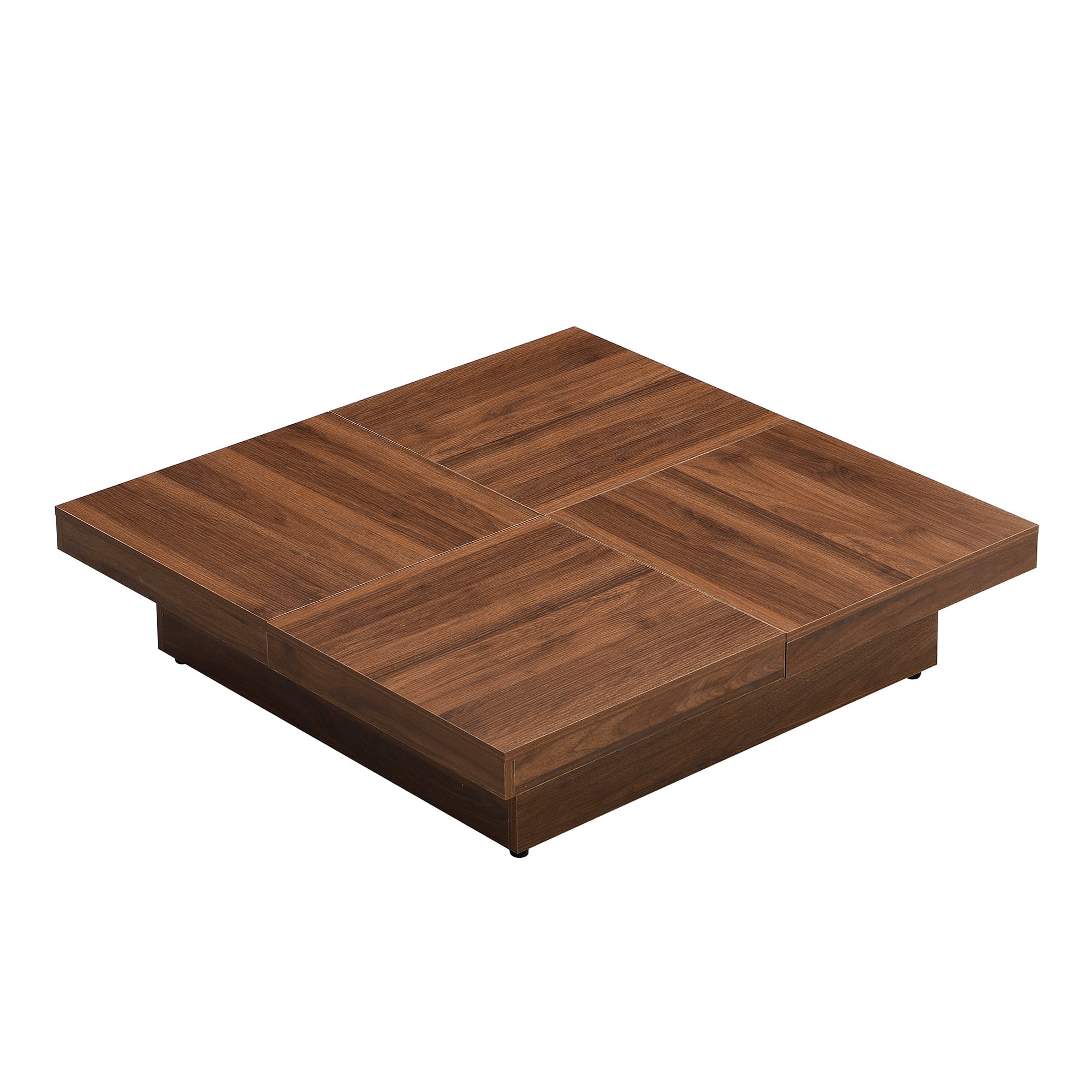 PORKISS Square Coffee Table, Modern Coffee Table with Sliding Top and Storage Space, Cocktail Table with Storage and Grain Veneer Finish, Freestanding Storage Coffee Table for Living Room, Walnut