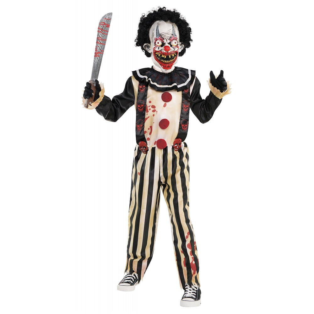 Red/Black Brand New Scary Bloody Evil Jester Clown Boys Children Costume 